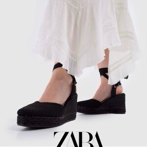 Zara Crocheted Tied Wedges in Black